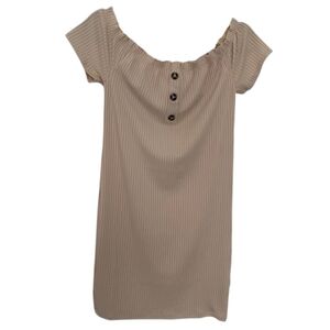 Beige Majora Women's Ribbed Off Shoulder Mini Dress